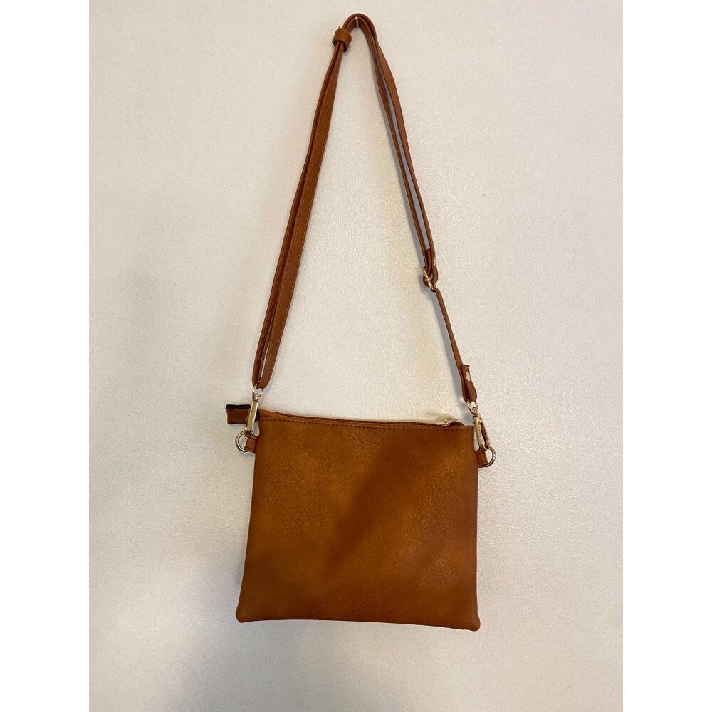 New! Small Tan Faux Leather Crossbody Purse With Adjustable Strap & Polka Dot In - Picture 4 of 6